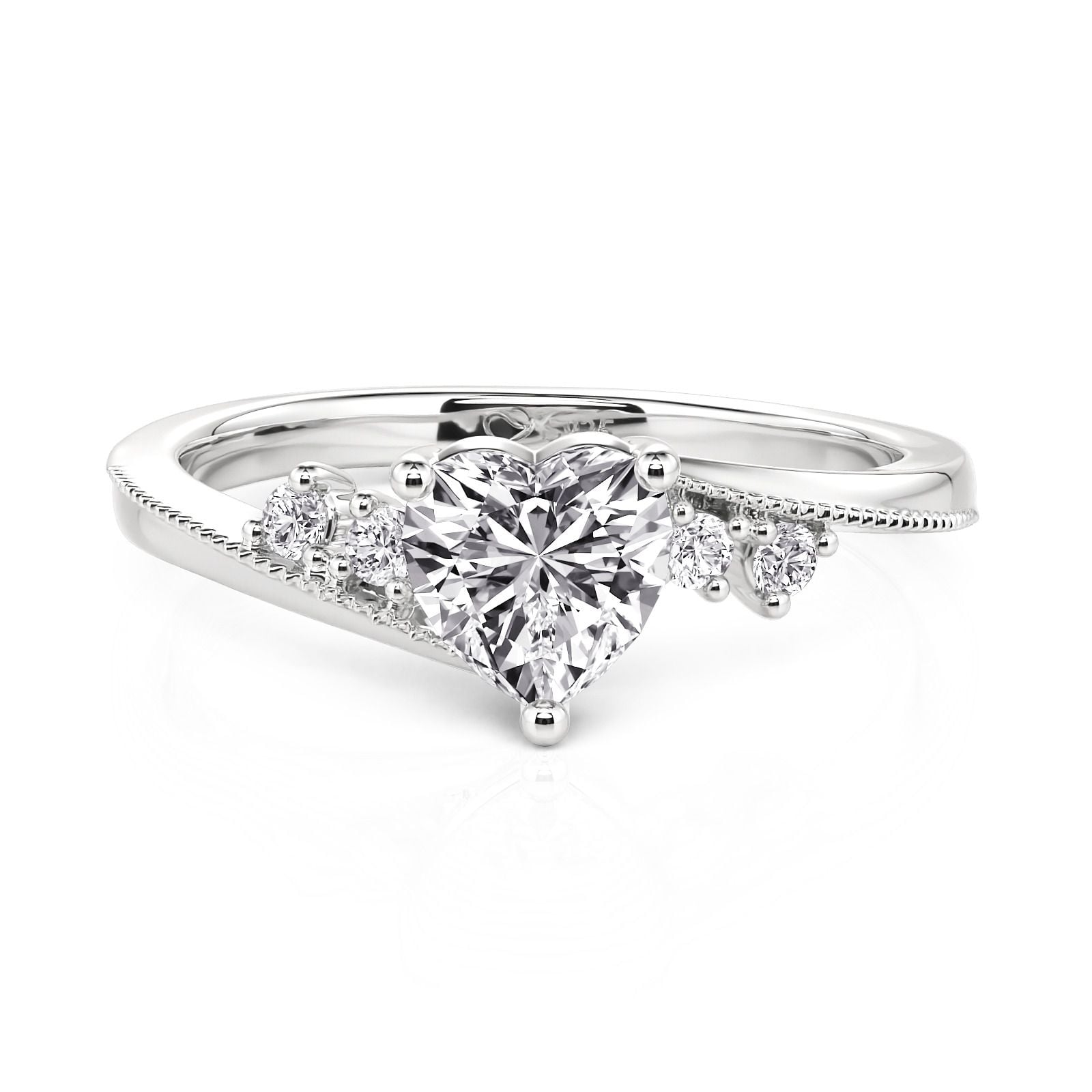 Beaded Bypass Heart Promise Ring Sterling Silver