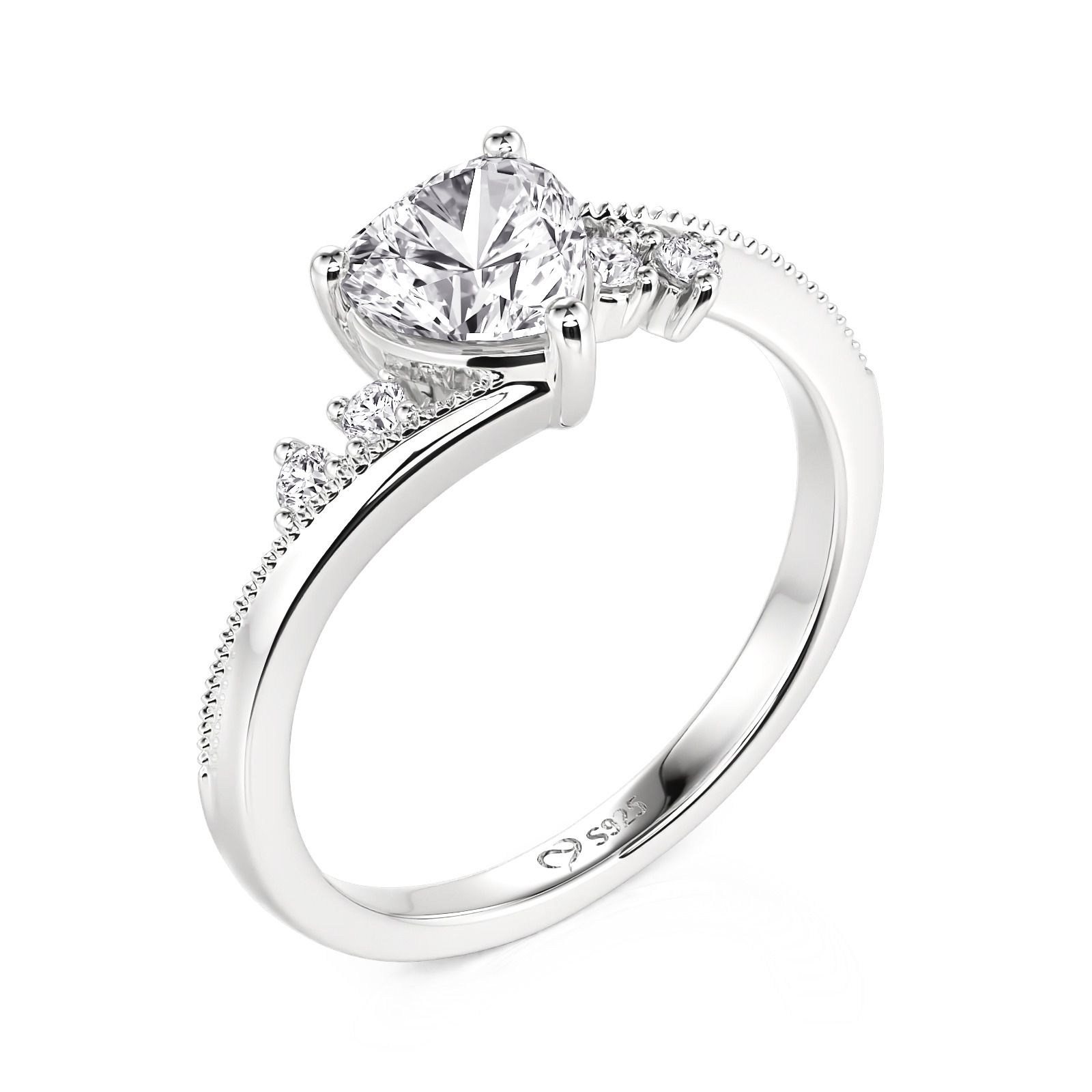 Juelvia Beaded Bypass Heart Promise Ring Sterling Silver