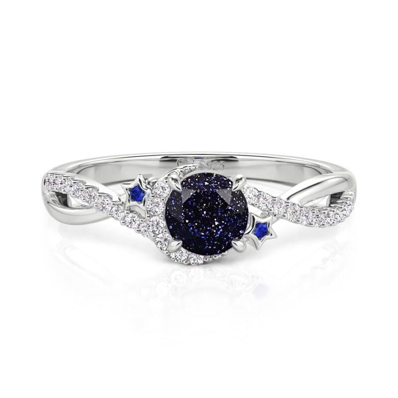 Twist Blue Sandstone Ring with Star Moon Motifs