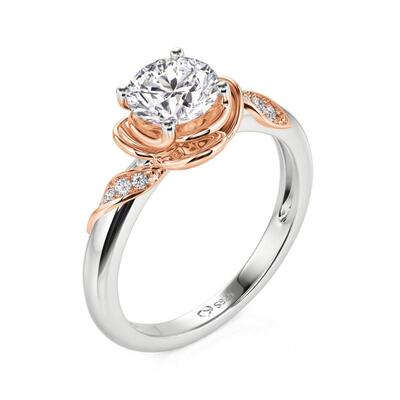 Juelvia Twist Two Tone Round Cut Engagement Ring with Rose Motif