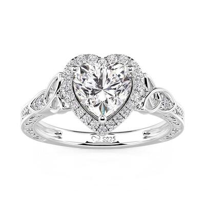 Juelvia Vintage Celtic Knot Heart Halo Scrollwork Engagement Ring