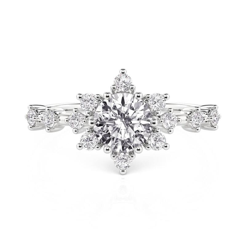 Floral Halo Engagement Ring Sterling Sliver