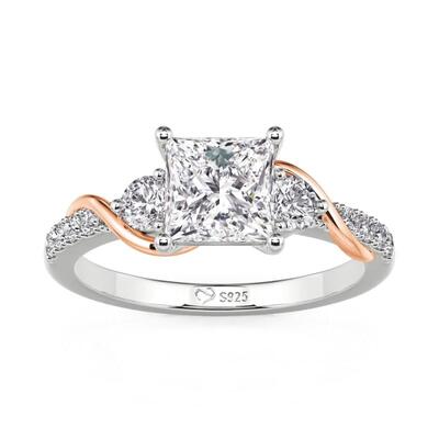 Juelvia Amore Two Tone Three Stone Square Cut Engagement Ring