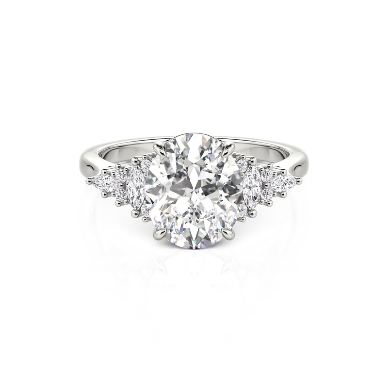 Cathedral Setting Oval Cut Cluster Engagement Ring