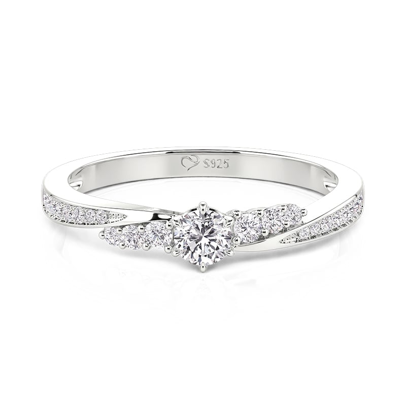 Simple Round Cut Pave Bypass Promise Ring