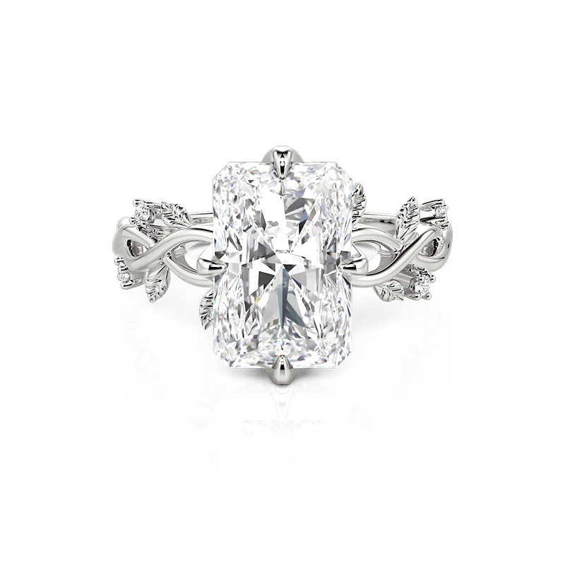 Leaf Twist Radiant Crushed Ice Cut Engagement Ring