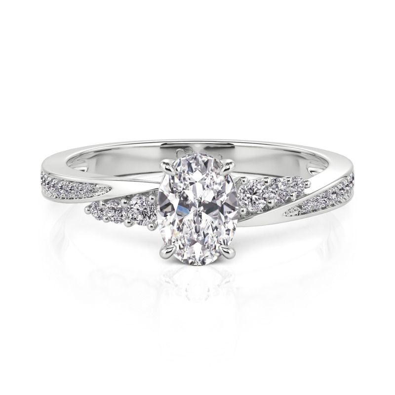 Oval Cut Bypass Engagement Ring Sterling Silver