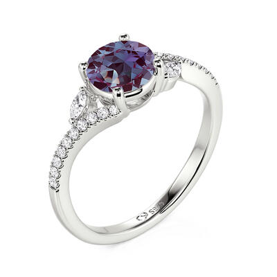 Juelvia Split Shank Round Alexandrite Engagement Ring