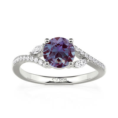 Juelvia Split Shank Round Alexandrite Engagement Ring