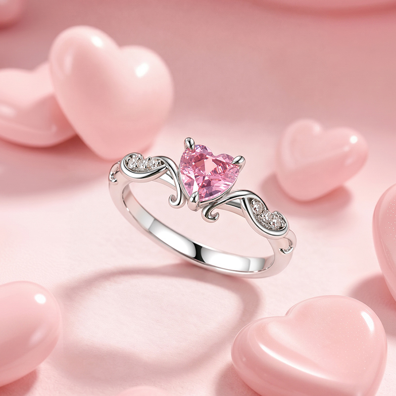 Juelvia Infinite Swirl Pink Heart Promise Ring Sterling Silver