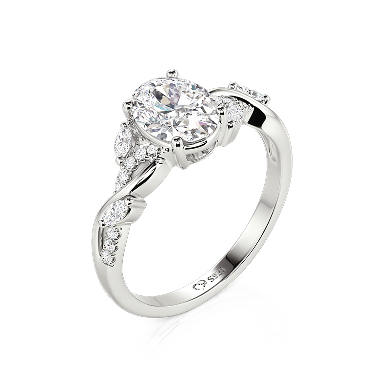 Juelvia Twist Leaf‑Inspired Oval Cut Engagement Ring
