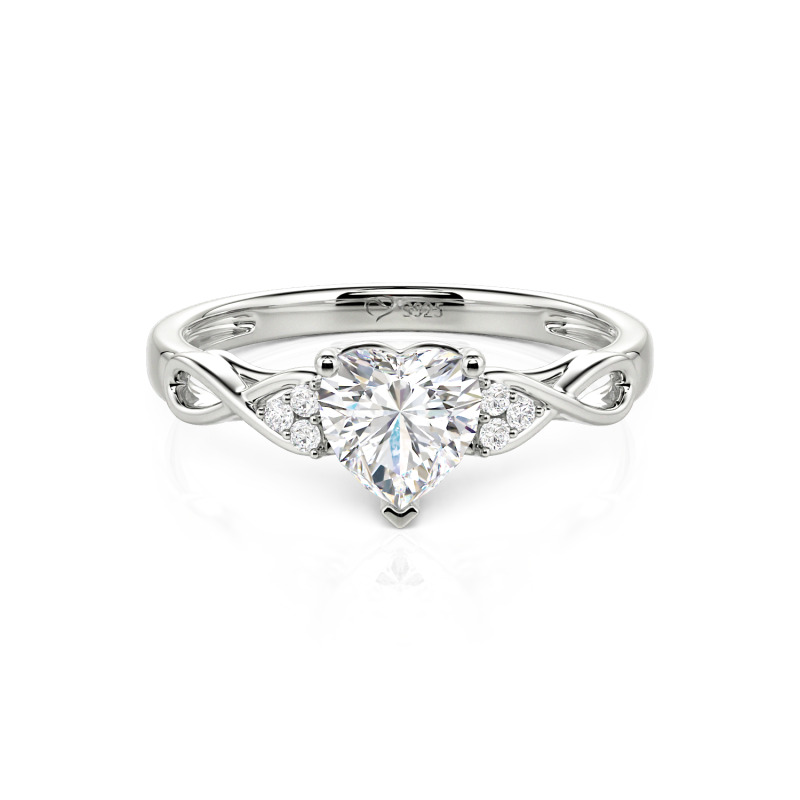 Custom Infinity Twist Heart Ring with Side Stones