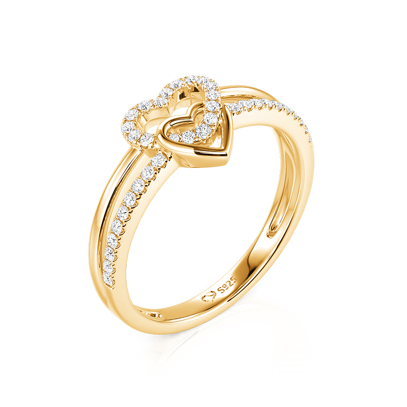 Juelvia Gold Pave Double Row Interlocking Heart Promise Ring