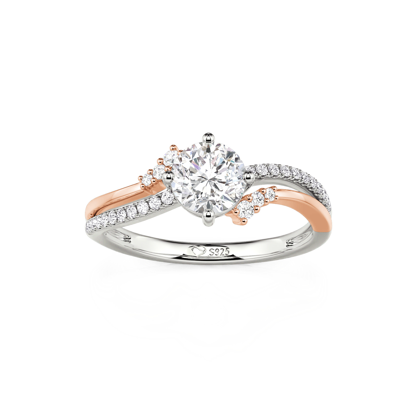 Juelvia Two-Tone Twist Bypass Round Cut Engagement Ring