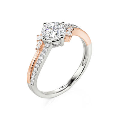 Juelvia Two-Tone Twist Bypass Round Cut Engagement Ring