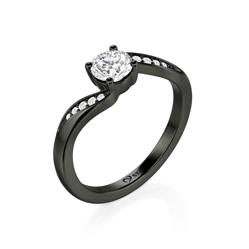 Juelvia Parallel Meet Black Bypass Round-Cut Promise Ring