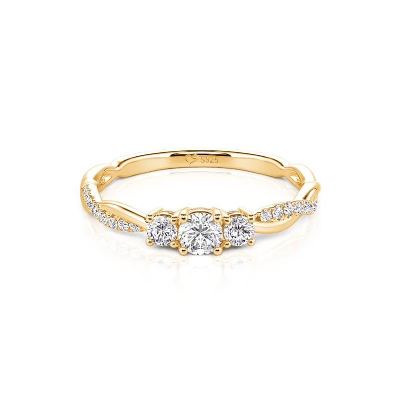 Gold Twisted Three Stone Round Cut Promise Ring