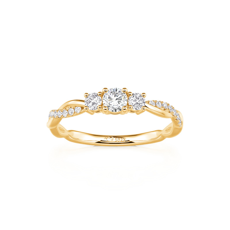 Juelvia Gold Twisted Three Stone Round Cut Promise Ring