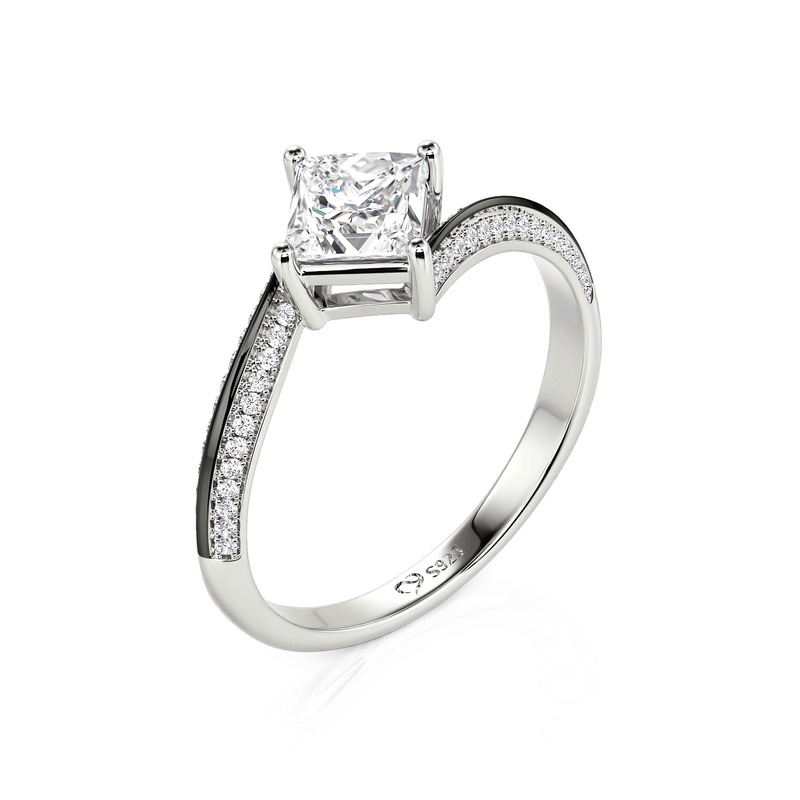 Juelvia Parallel Meet Two Tone Bypass Princess Cut Promise Ring