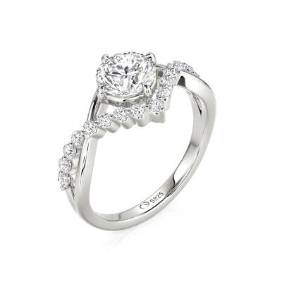 Juelvia Minimalist Round Cut Chevron Twist Engagement Ring