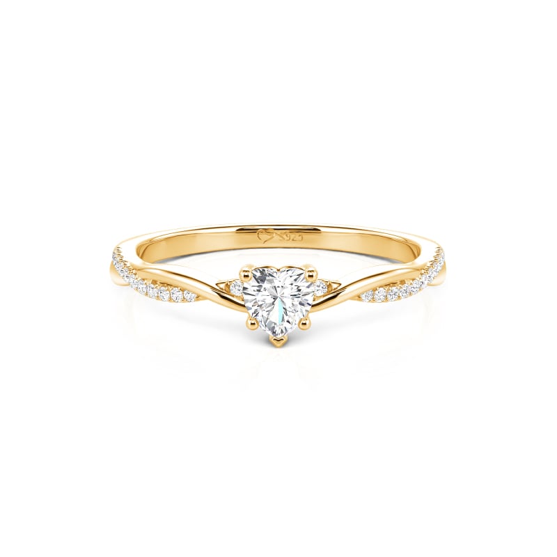 Minimalist Twist Gold Pavé Heart Promise Ring with V-Shape Accent