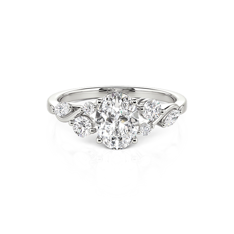 Twisted Oval Cluster Engagement Ring Sterling Silver