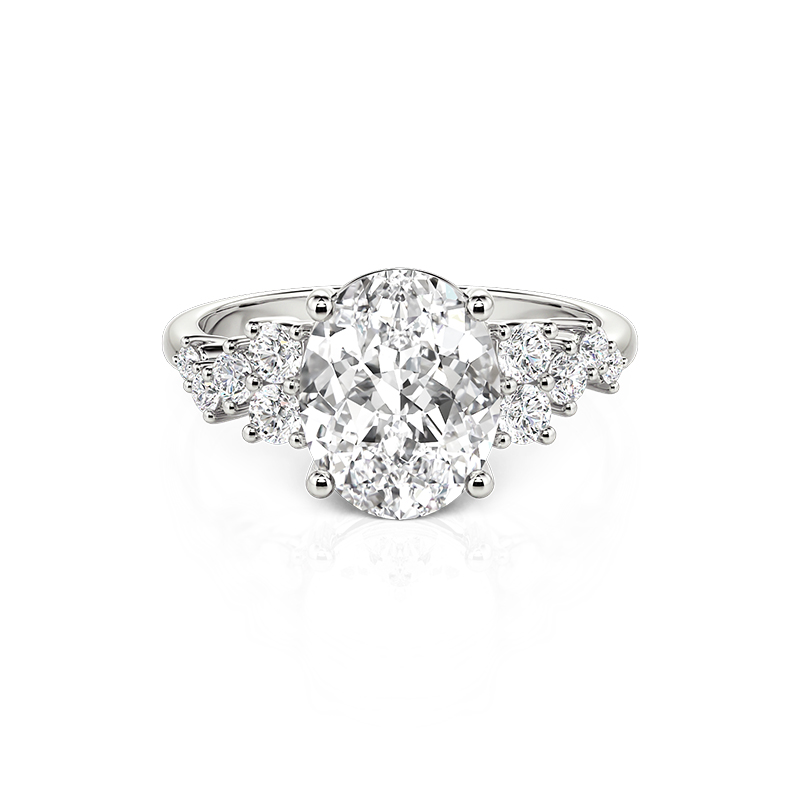Cluster Oval Cut Engagement Ring in Sterling Silver