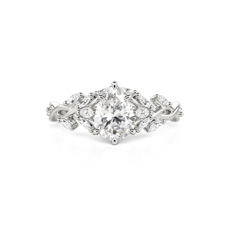 Twist Leaf Vine Pear Shaped Engagement Ring
