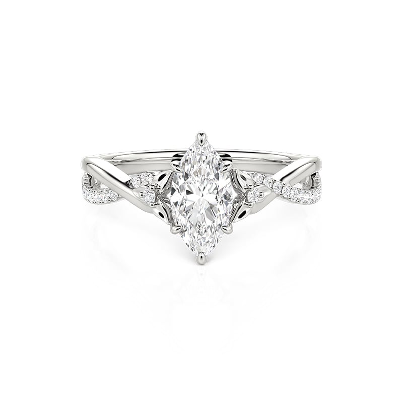Twist Leaf Pave Marquise Ring Sterling Silver