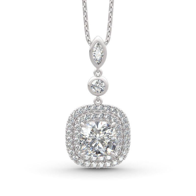 Juelvia Double Halo Cushion Cut Sterling Silver Jewelry Set