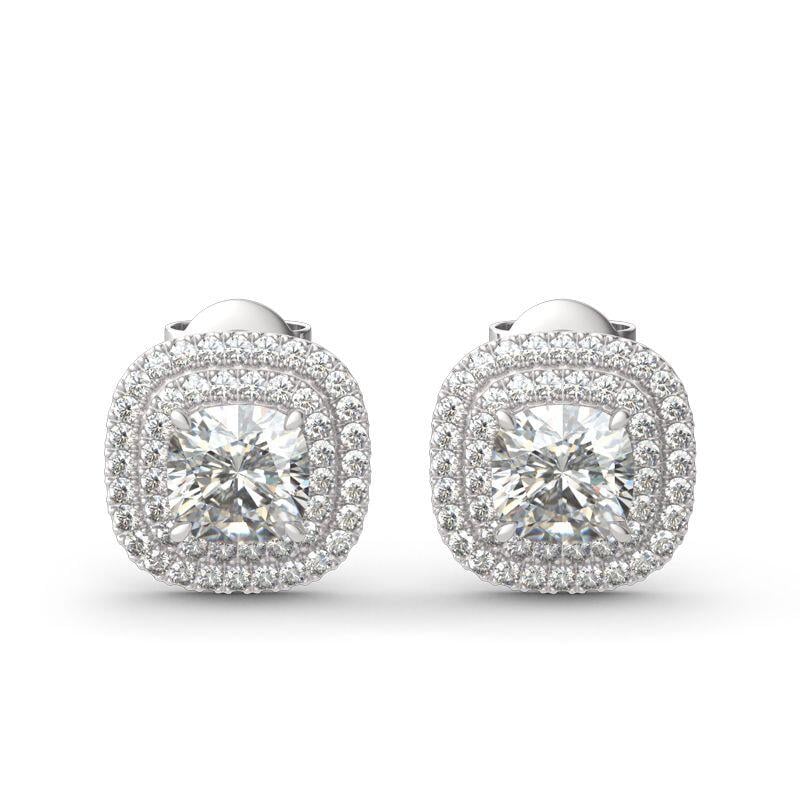 Juelvia Double Halo Cushion Cut Sterling Silver Jewelry Set