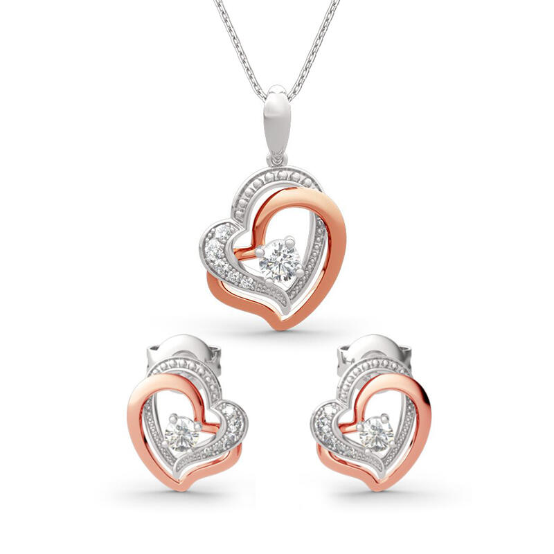 Double Heart Sterling Silver Jewelry Set