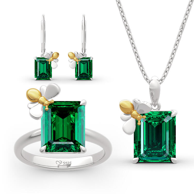 Juelvia "Honey Bee" Emerald Cut Sterling Silver Jewelry Set