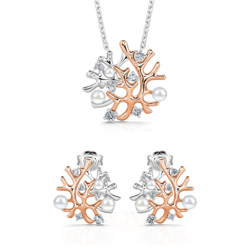 "Coral Reefs" Cultured Pearl Sterling Silver Jewelry Set