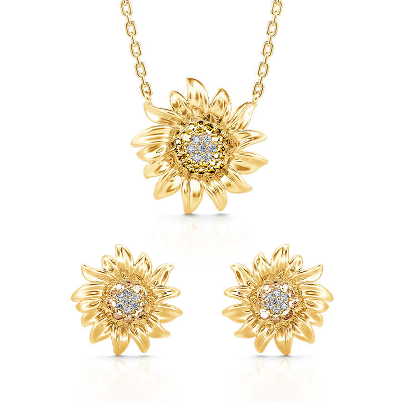 "Sunshine" Sunflower Sterling Silver Jewelry Set