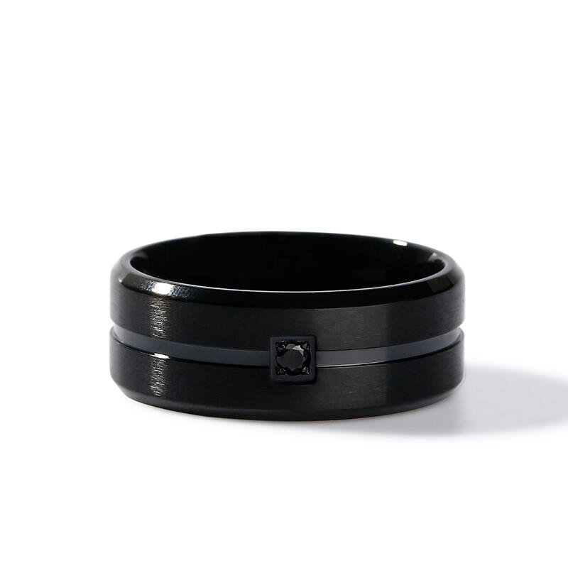 Solitaire Black Stainless Steel Men's Band