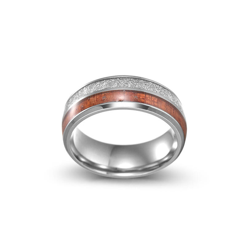 Juelvia Whiskey Barrel Wood Titanium Steel Men's Band