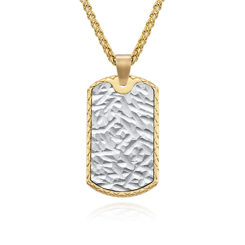 Juelvia Tree Bark Textured ID Tag Stainless Steel Men's Necklace