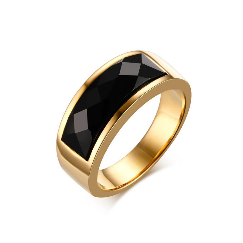 High Polished Black Agate Stainless Steel Men's Band