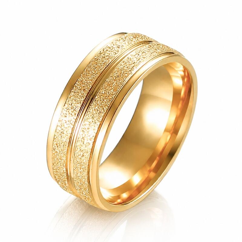 Matte Surface Yellow Gold Tone Stainless Steel Men's Band