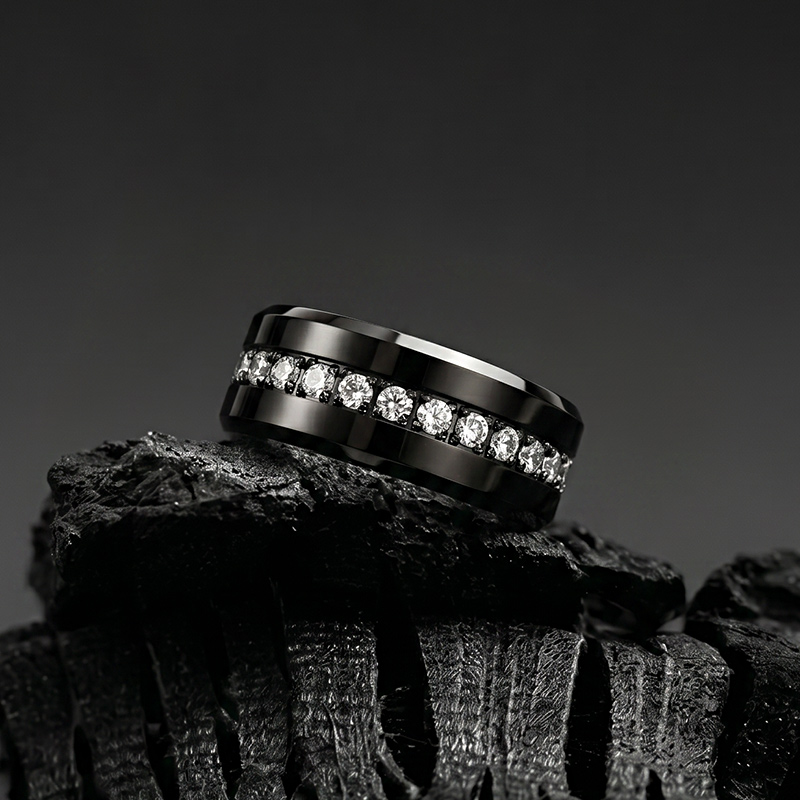 Juelvia Classic Black Tungsten Eternity Ring for Men
