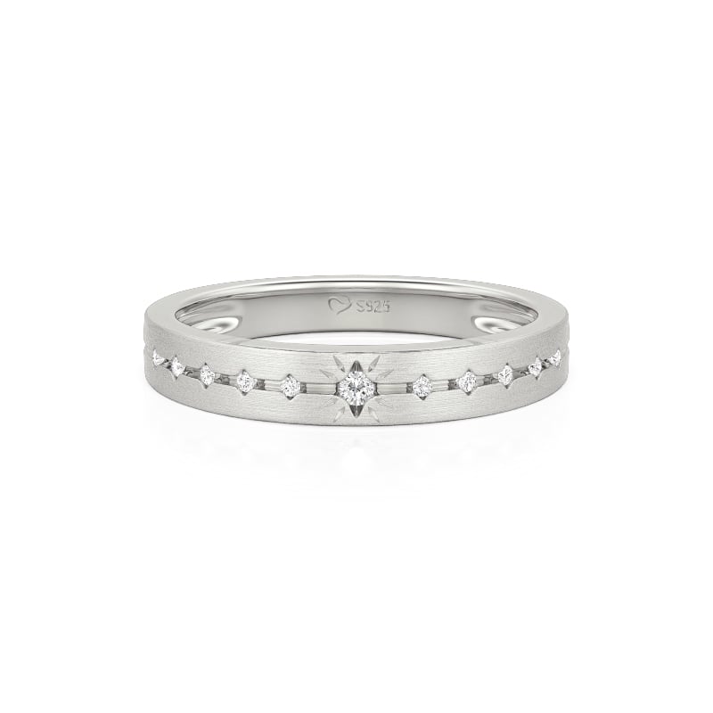 Delicate Brushed Starburst Accent Men's Wedding Band
