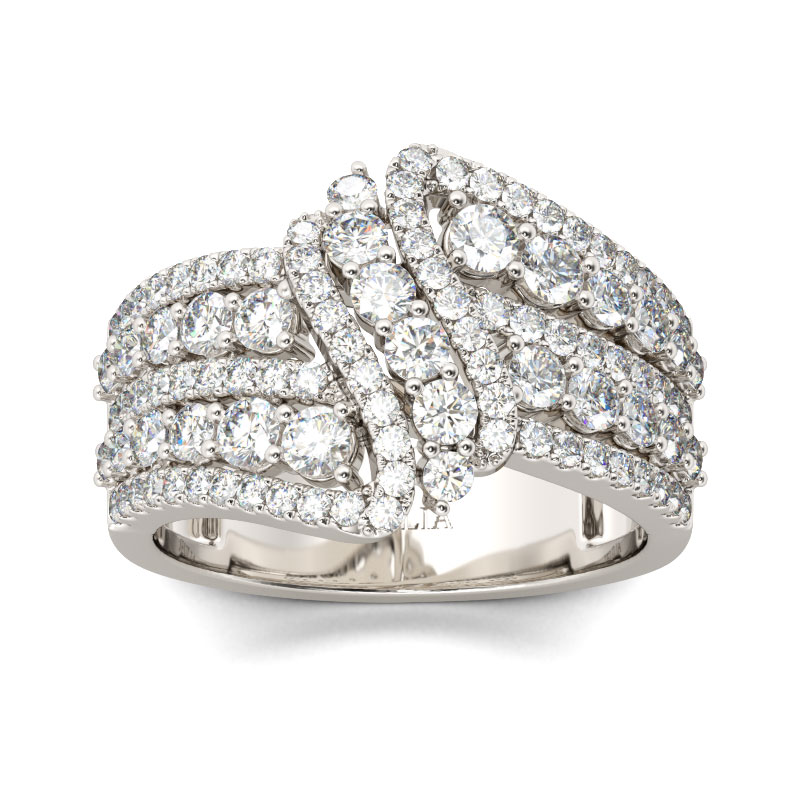 Crossover Round Cut Sterling Silver Women's Wedding Band