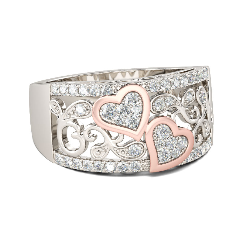 Juelvia Heart Round Cut Sterling Silver Women's Band