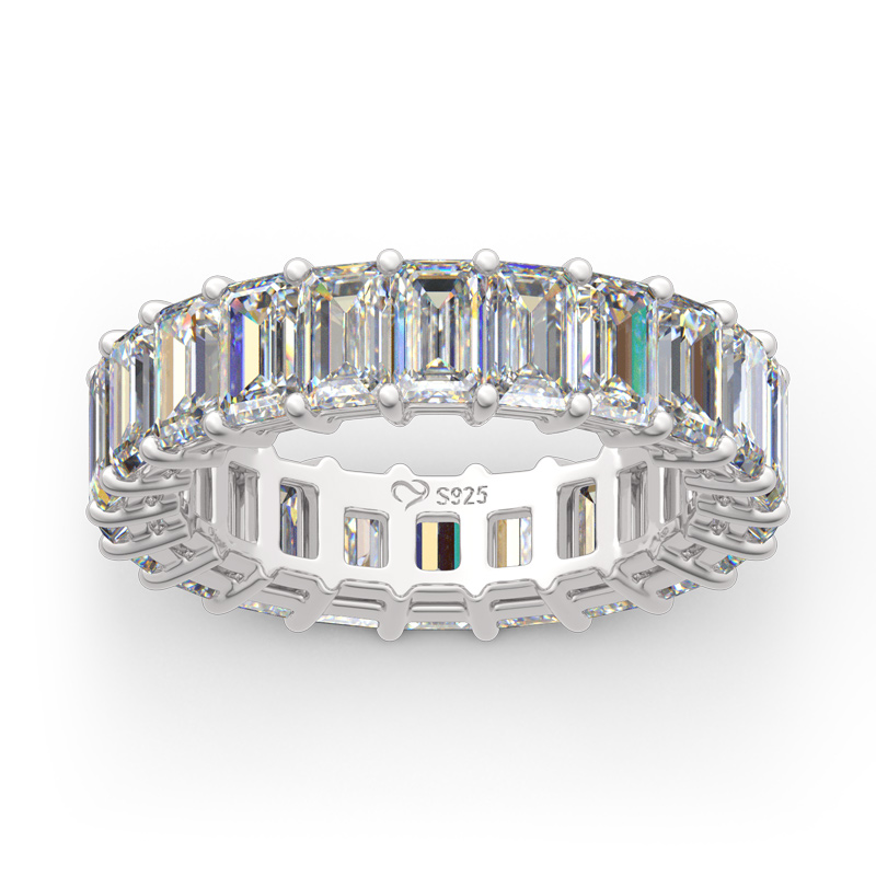 Emerald Cut Eternity Sterling Silver Women's Band
