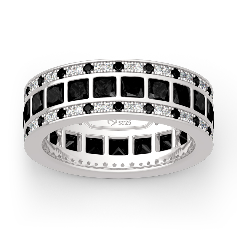 "Love Movie" Princess Cut Sterling Silver Band