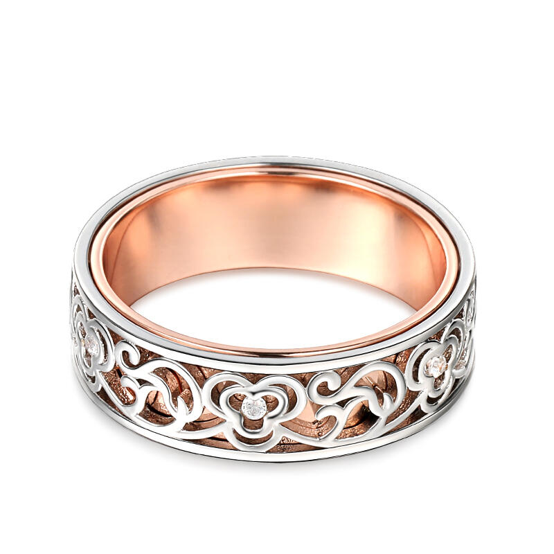 Two Tone Round Cut Sterling Silver Women's Band
