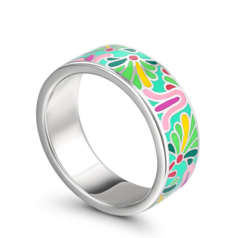 Juelvia "Fairy Garden" Flower Enamel Sterling Silver Women's Band