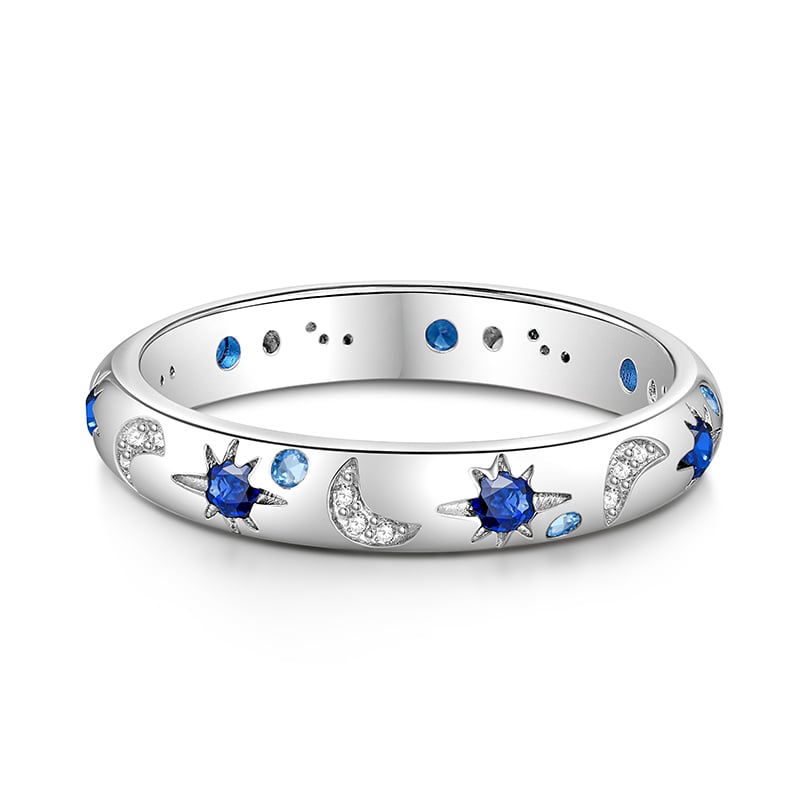 Moon and Star Women's Wedding Band Sterling Silver