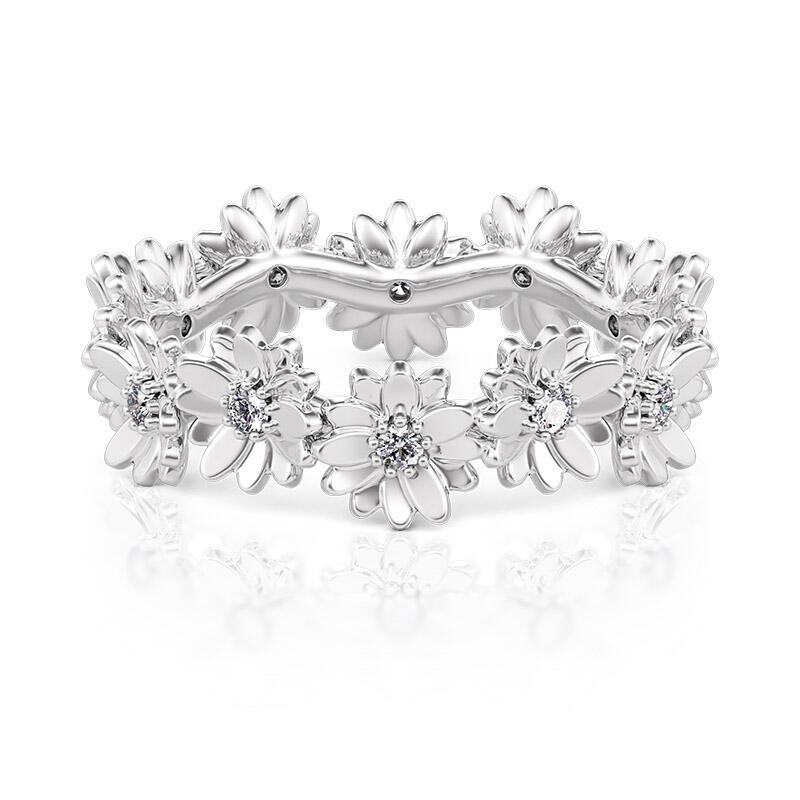 Women's Daisy Petals Eternity Band Sterling Silver